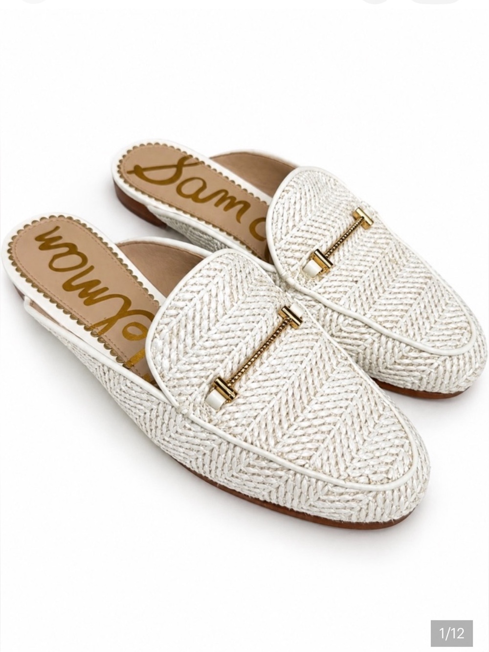 Sam Edelman Laurna Bit Woven Loafer Mule White Raffia Size 7.5 Linnie
